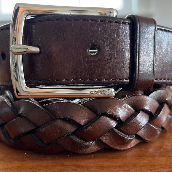 Mens Coach 40” Brown leather braided belt - Picture 2 of 8